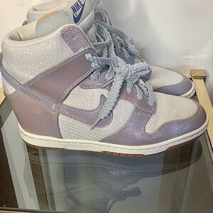 Nike Women’s Iridescent Lilac and Silver Sky Dunk High-Top Sneakers